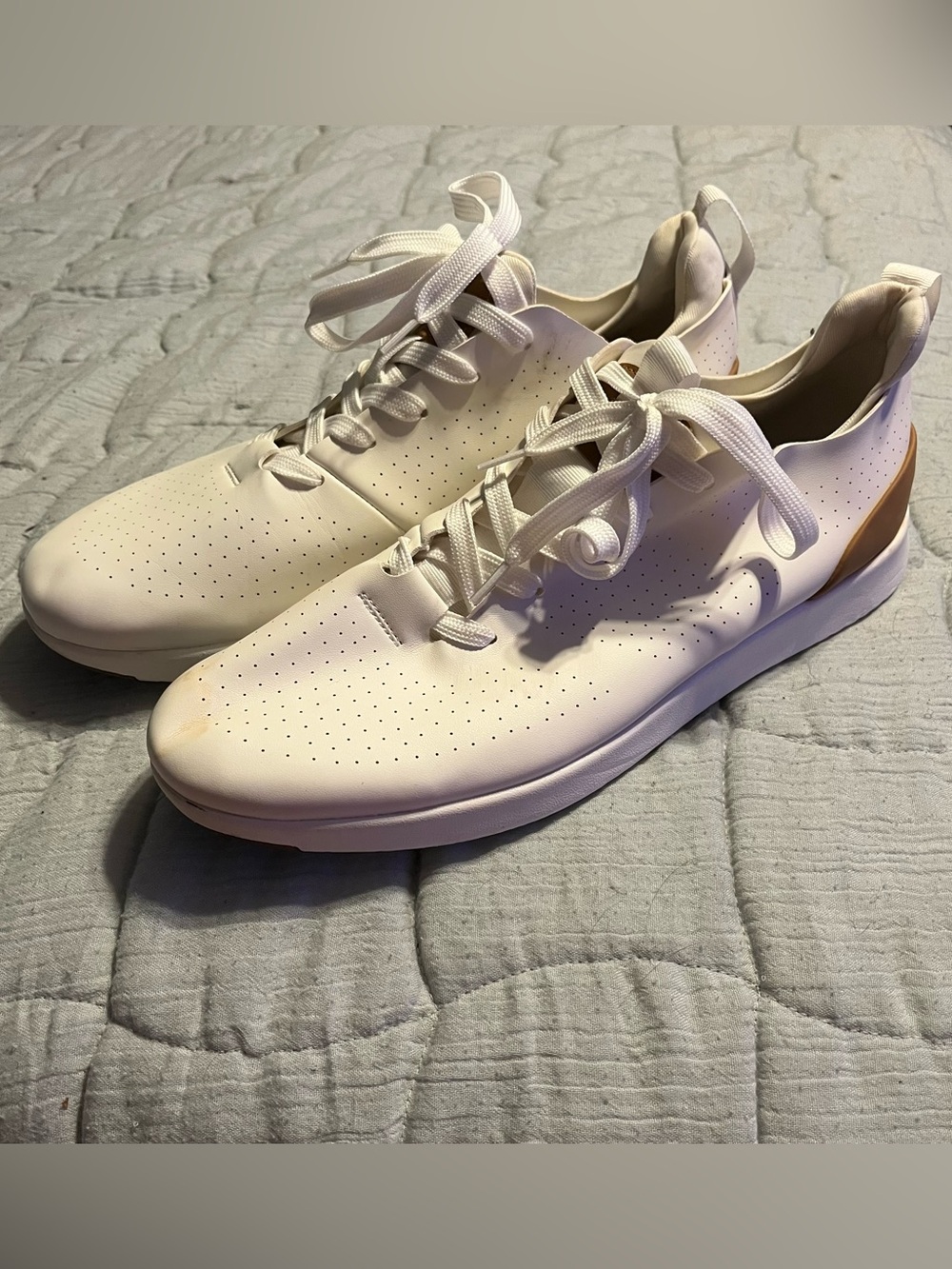 Steve Madden Men's Perforated Lace-Up Sneakers - White with Tan Accent